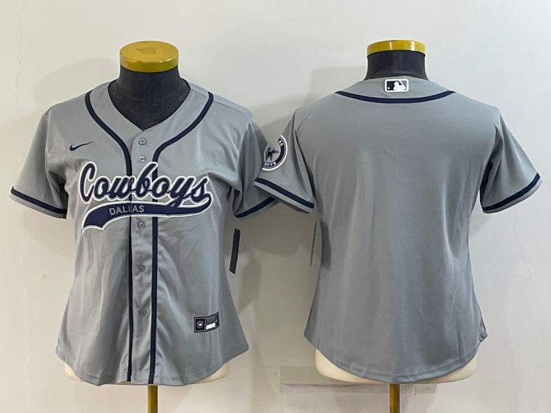 Women's Dallas Cowboys Blank Grey With Patch Cool Base Stitched Baseball Jersey(Run Small) Women's Dallas Cowboys Blank Grey With Patch Cool Base Stitched Baseball Jersey(Run Small)